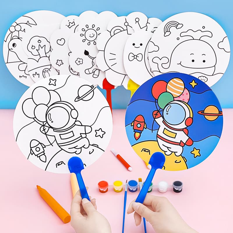 Desenhos animados diy Graffiti fã crianças bonito pintado à mão em branco redondo ventilador dia das crianças pintura pa