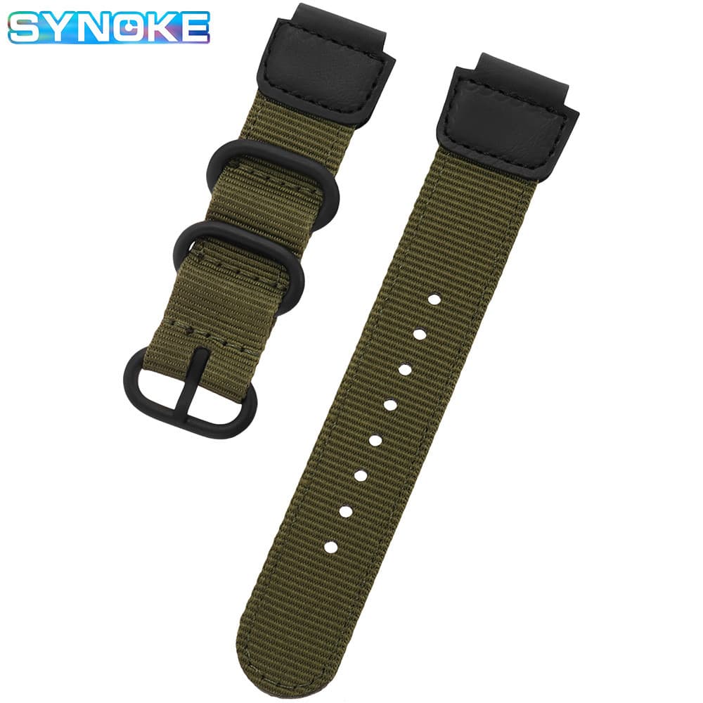 SYNOKE Nylon Pulseira de três anéis 22MM Verde Exército Preto Clássico Pulseira de relógio combinando com cores