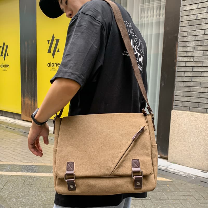 Bolsa mensageiro masculina Casual bolsa de lona 2025 novo estilo cor sólida juventude bolsa mensageiro Street Wear bolsa