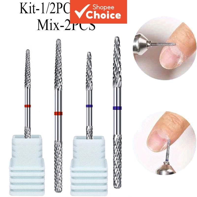 Kit 1/2 unidades de broca para unhas com ponta dupla de carboneto de tungstênio para remoção de gel e limpeza de pele