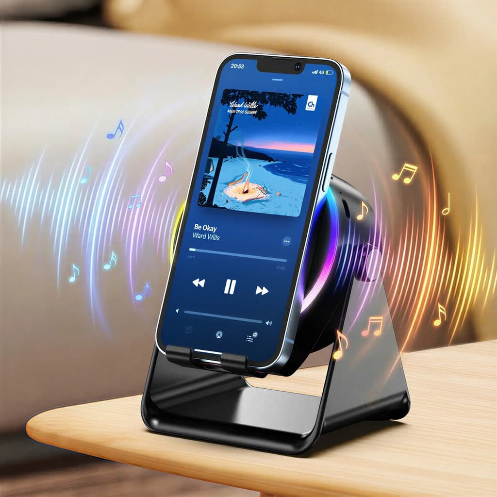 5 Em 1 Alto-Falante Bluetooth De Áudio Por Indução Sem Fio Carregador LED Com Suporte De 360