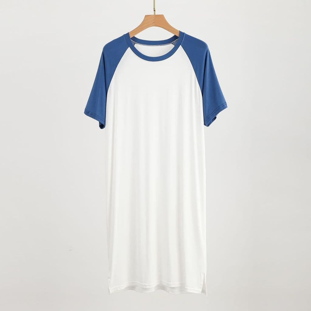 ❤ Modal masculino em torno do pescoço Raglan camisola estilo fino casa pijamas longos tamanho grande solto manga curta r