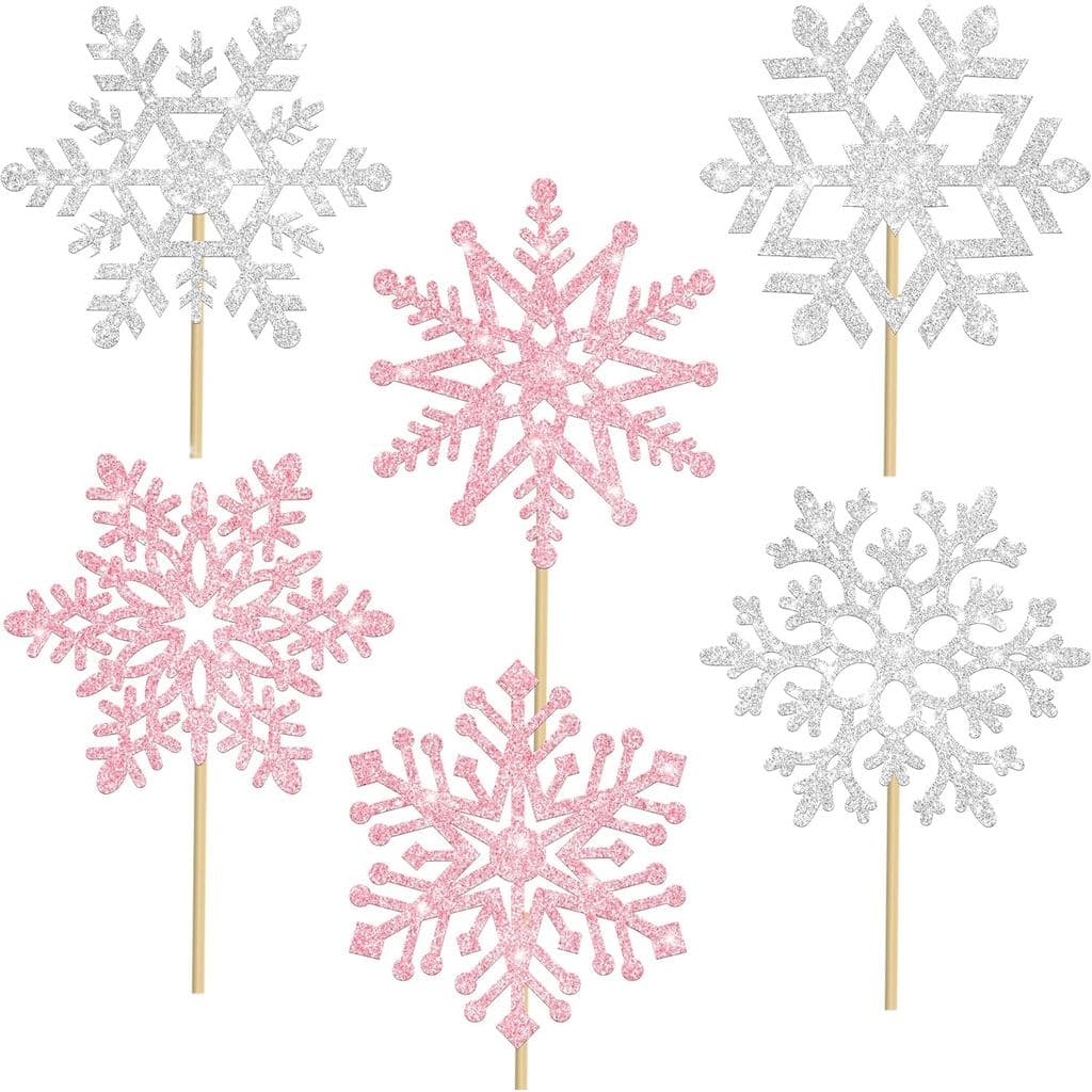 Palitos Decorativos de Flocos de Neve para Centro de Mesa, Decorações de Festa com Tema de Inverno e Frio, 12 Peças de F