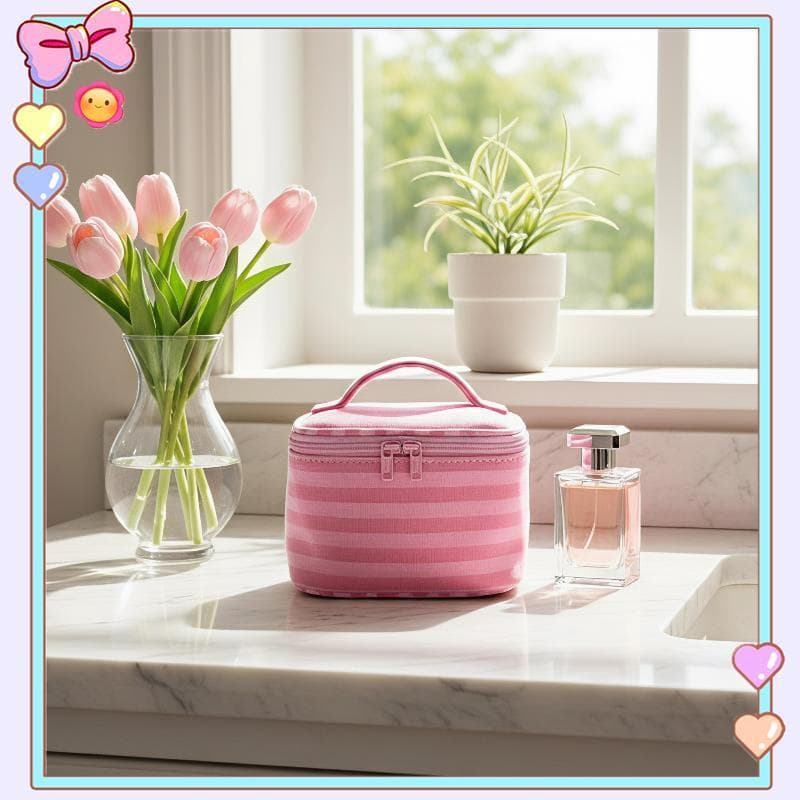 [beautifulhome] Bolsa De Maquiagem Flip-top Com Espelho Transparente Portátil Durável Higiene Para Viagem Organizador De