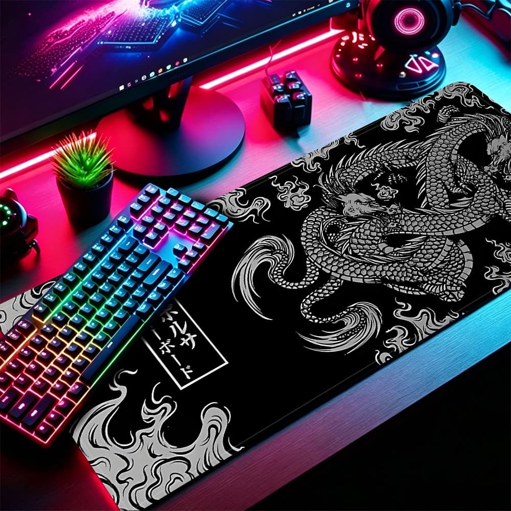 Grande Jogo Mouse Pad Antiderrapante 80X30 CM Impressões Personalizadas Mousepad Borda Costurada Dragão Preto KK