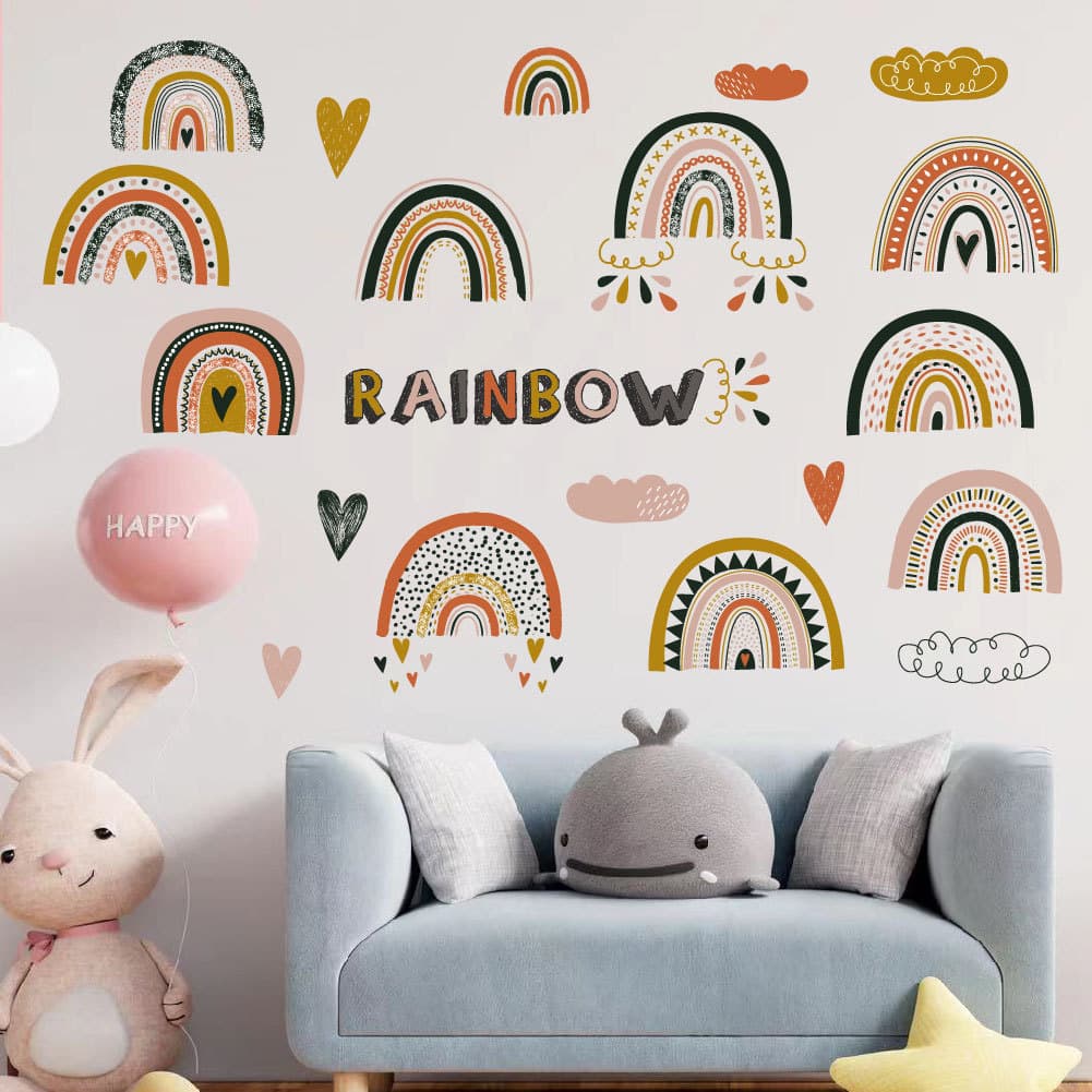 Adesivos de parede arco-íris dos desenhos animados adesivos de parede plana quarto das crianças adesivos de parede decor