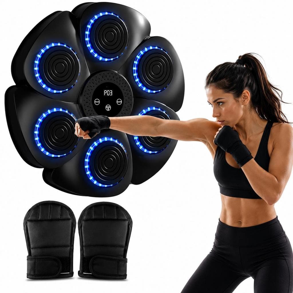 Boxe Eletrônico Musical Bluetooth + Luvas Máquina Aparelho Boxe Antiestresse Diversão Exercício Fit