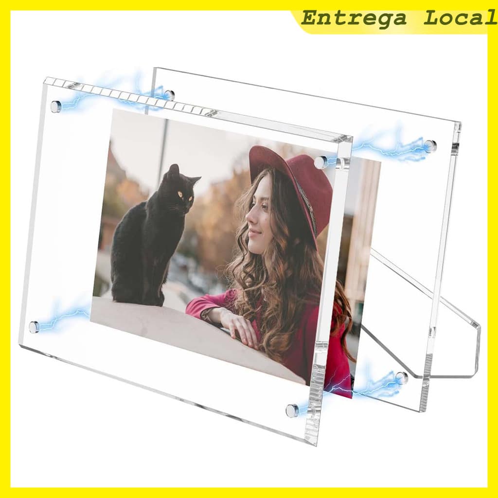 Porta Foto Acrílico 15x20cm Magnético Transparente Dupla Face com Cavalete para Mesa, Quarto e Escritório