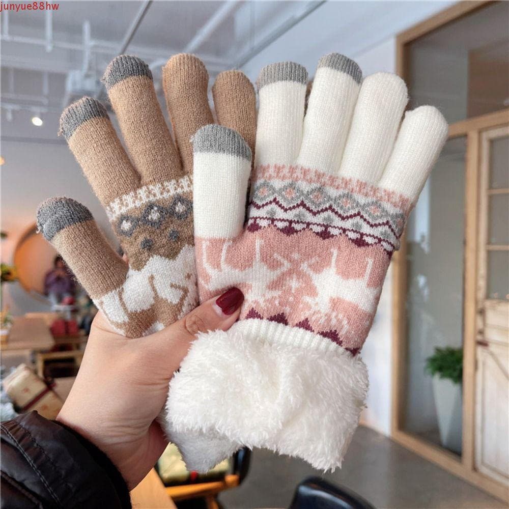 JUNYUE Luvas De Malha De Natal , Dedo Inteiro Espessadas De Cervo Inverno À Prova De Vento De Lã De Pelúcia Masculinas