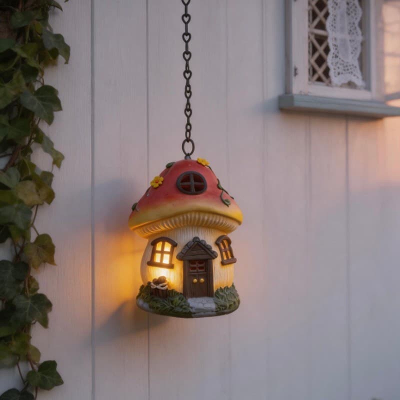 País americano jardim pátio varanda simulação ao ar livre casa na árvore cogumelo lâmpada Solar resina decoração ornamen