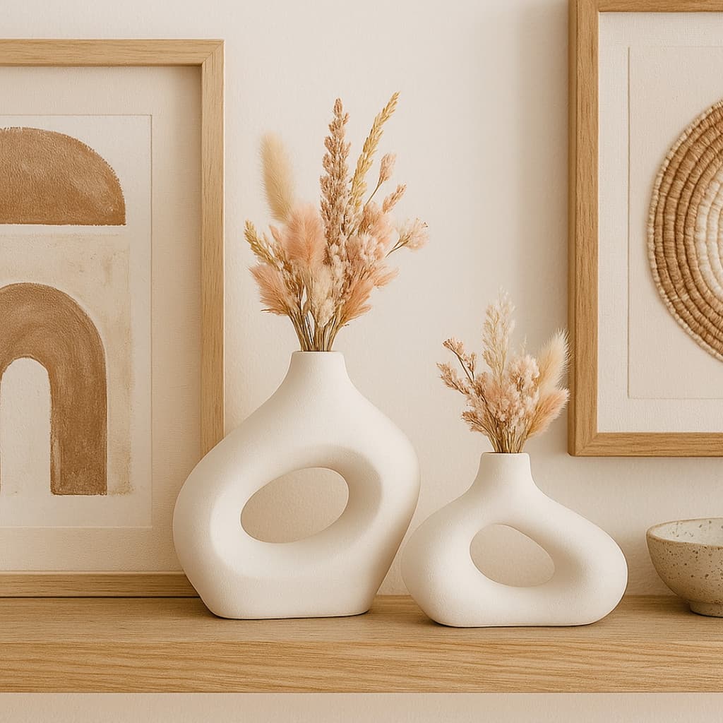 Kit 2 Vasos Decorativos Modernos Branco e Marfim – Design Orgânico para Sala, Mesa e Aparador