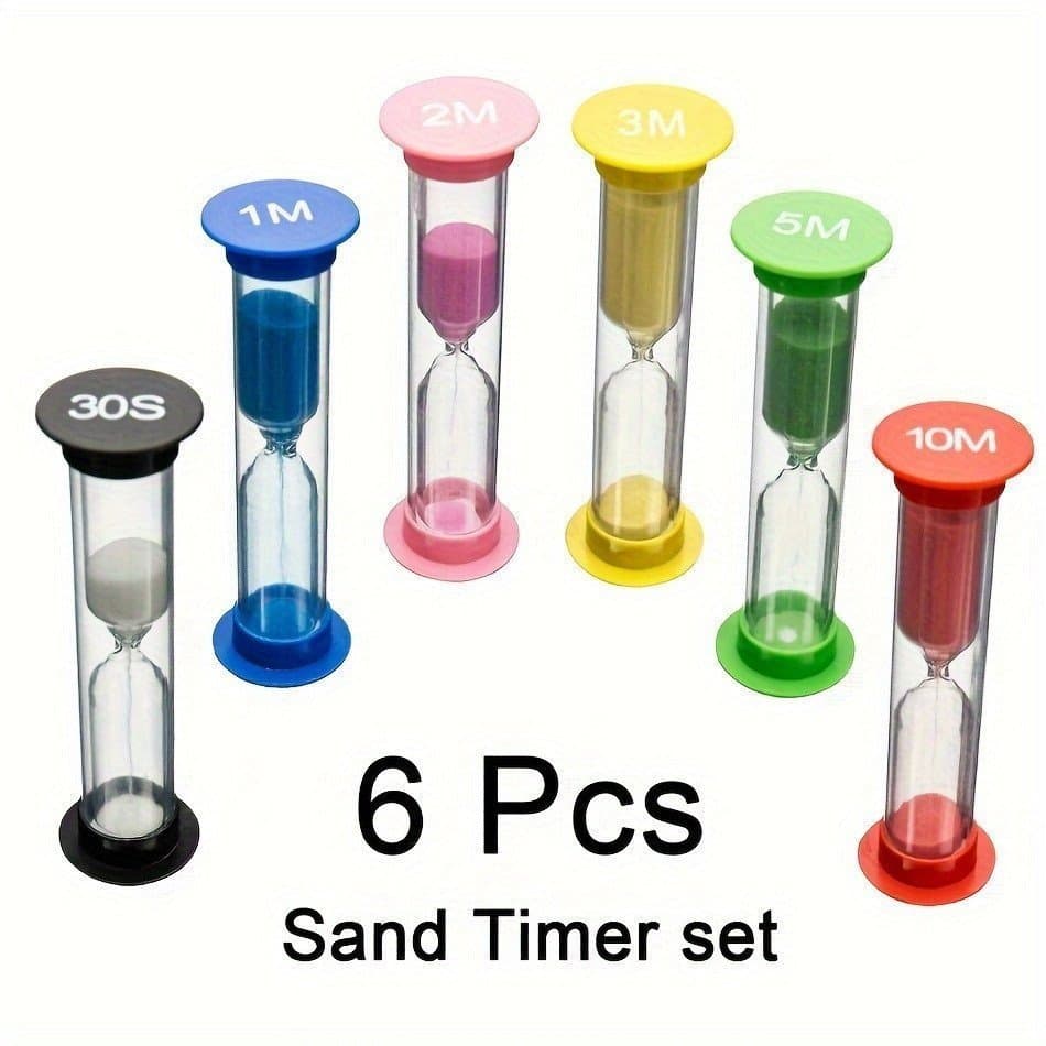 Conjunto de Brinquedos de Temporizador de Areia de 6 Peças - Temporizadores de Ampulheta Duráveis, Vários Intervalos