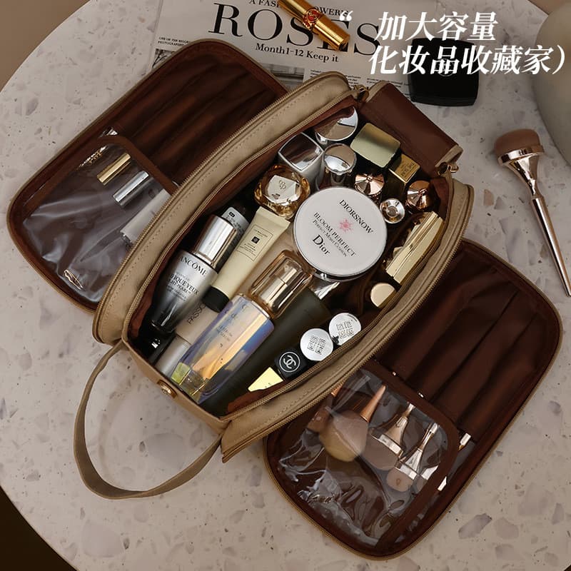 Bolsa de cosméticos para viagem com zíper duplo Bolsa de armazenamento de cosméticos de grande capacidade Bolsa de higie