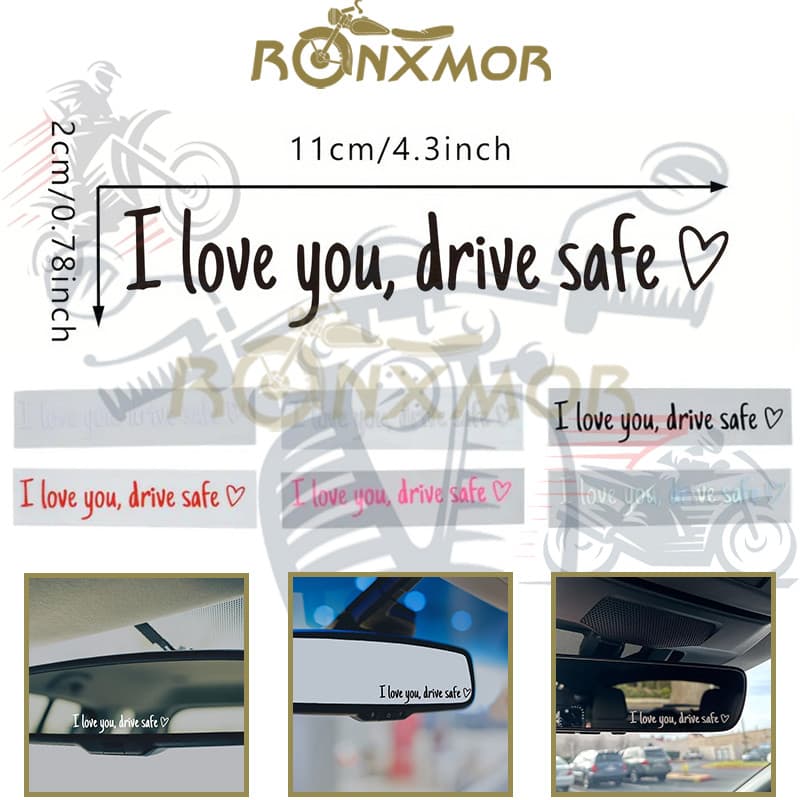 RONXMOR 1 Pc Carro Motocicleta E-bike Eu Te Amo Drive Safe Adesivo De Espelho De Lembrete De Afetuoso Segurança De Felt