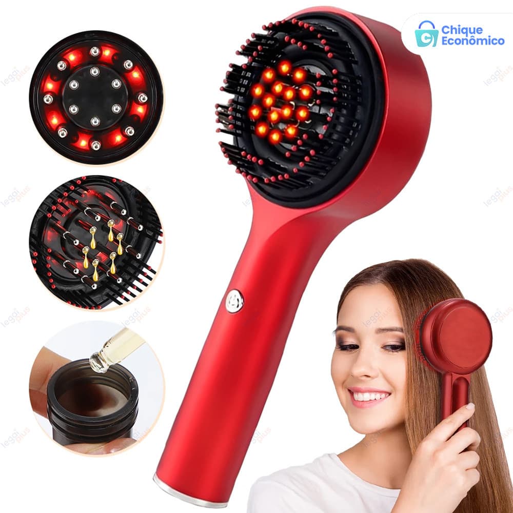 Escova Massageadora Elétrica Com Luz Vermelha , Aplicador Portátil Para Soro E Óleo Capilar