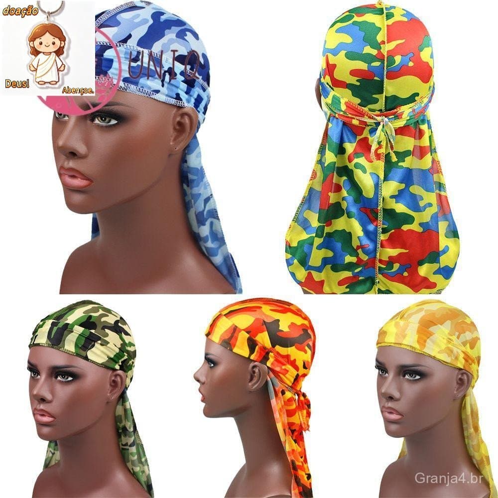 Camo Durags Bandana Acessórios Para Cabelo Respiráveis Chapéu Pirata