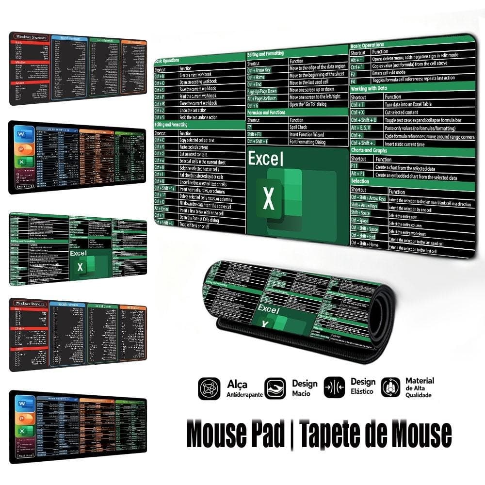 Mouse Pad Gamer Tapete de Mouse 80x30 Estampa de Atalhos de teclado Antiderrapante Borda Costurada FPS Escritório