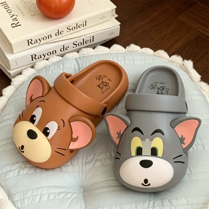 Chinelos Autênticos do Tom e Jerry - Chinelos Divertidos e Fofos do Tom e Jerry com Biqueira Fechada - Produtos de Anime