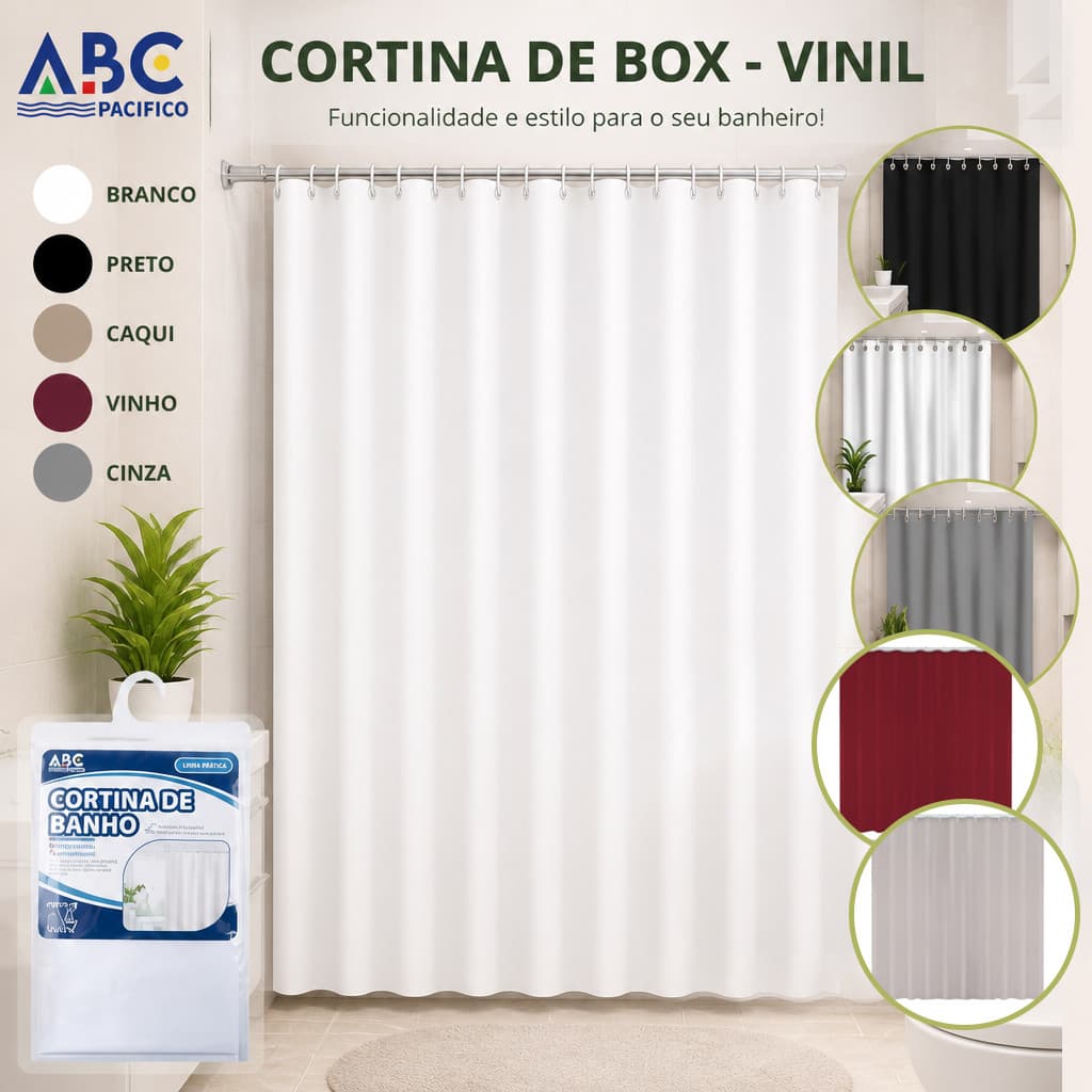 Cortina de Box Vinil Lisa Banheiro Moderna Impermeável Anti-Mofo 180×180cm - Envio Imediato
