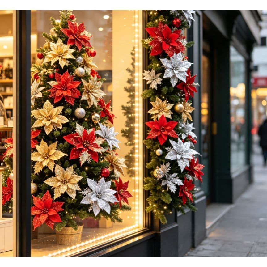 20/10Pcs Poinsettia Artificial Vermelha Flor de Natal Decorativa para Arvore, Guirlanda, Mesa, Festa e Enfeites de Natal