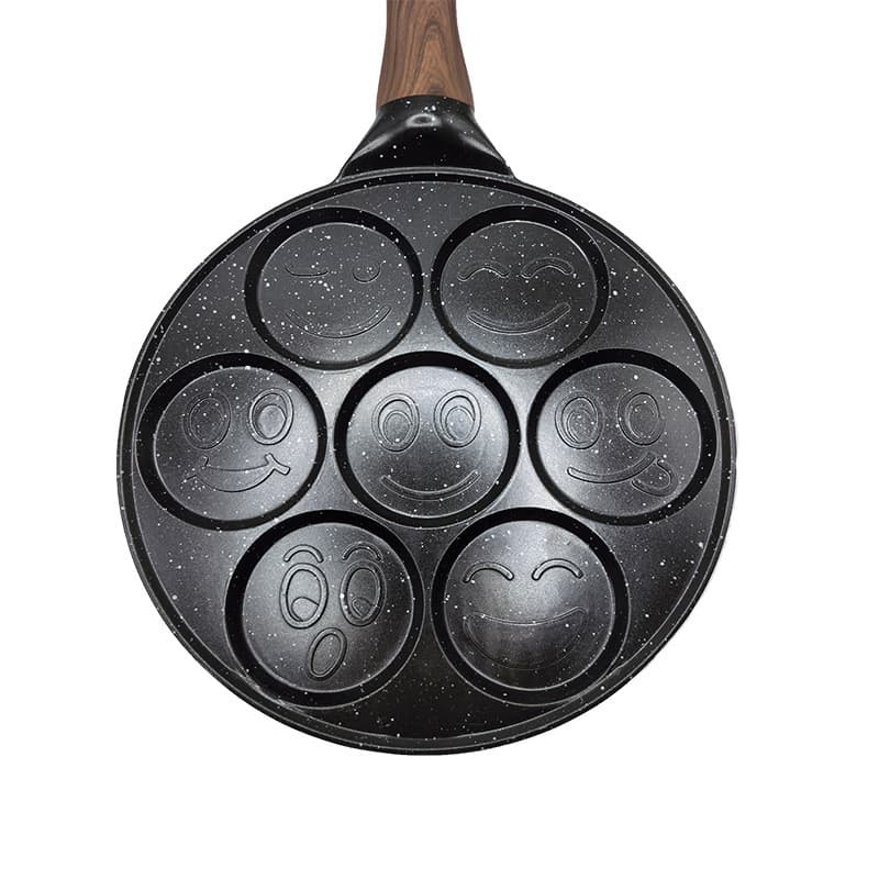 Panela Antiaderente com Sete Furos e Forma de Rosto Sorridente para Panquecas, Ovos, Café da Manhã, Molde para Ovos e Ha