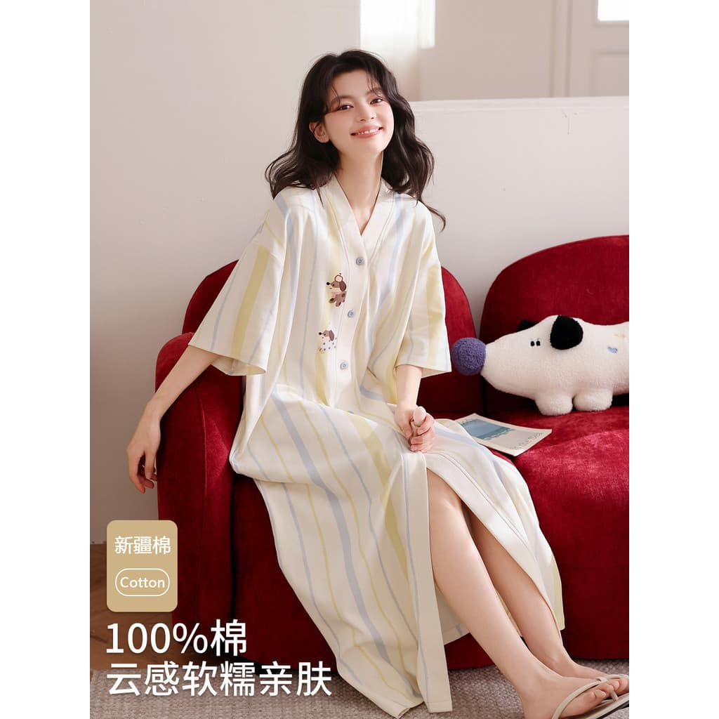 Fenteng Ke'an camisola feminina verão puro algodão feminino fino de manga curta Cardigan pijamas feminino 2026 novo esti