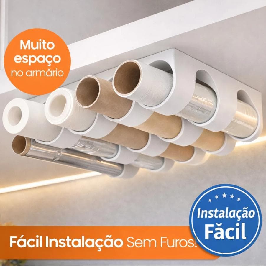 Porta Papel Toalha Duplo Suporte Rolos Cozinha Papel Alumínio Filme Plástico Organizador Armário com fita dupla face