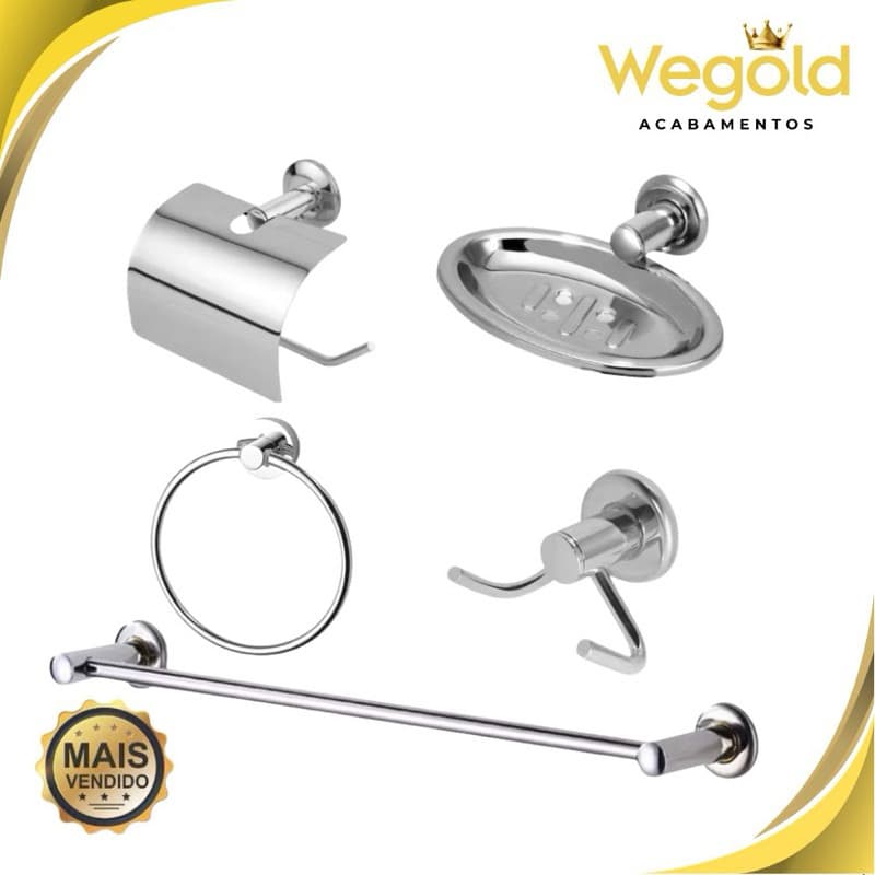 Kit Acessórios Stander 5 Peças Cromado Para Banheiro