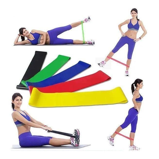 Conjunto de 5 Peças de Faixas Elásticas para Treinamento Funcional, Pilates, Fisioterapia e Exercícios em Casa com Along