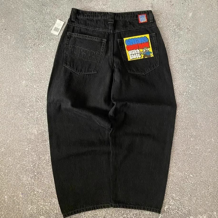 Calças de brim bordadas masculinas soltas lavadas cintura alta calças Jeans retas masculinas