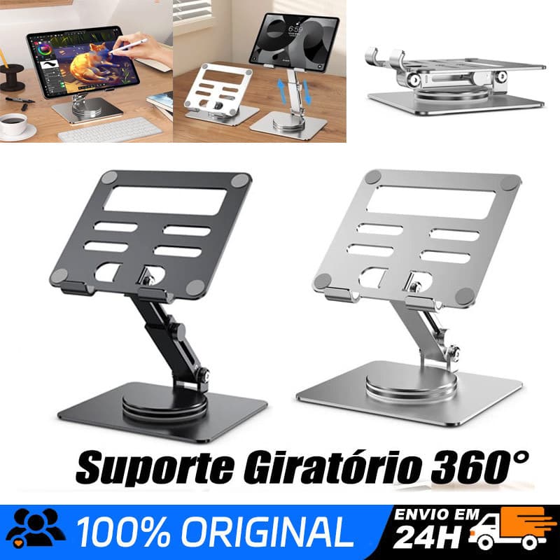 Suporte Alumínio de Mesa Base Rotatória Ajustável Dobrável 360º Para Tablets Pronta Entrega