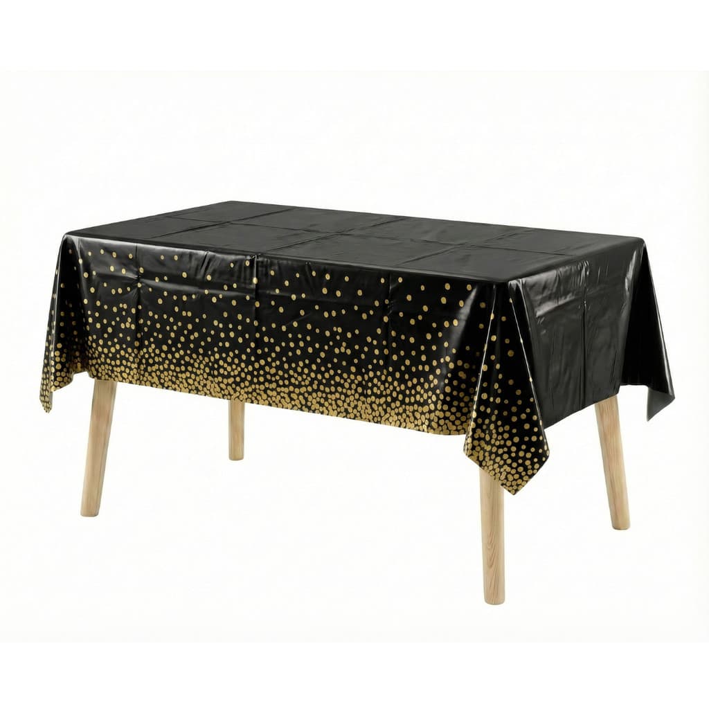 Toalha de Mesa Plástica Metalizadas com Bolinhas Douradas