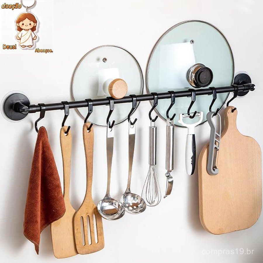 Gancho de Cozinha Forte, Varinha Rotativa para Pendurar, Colher de Viscose, Concha Sem Perfuração EVCM