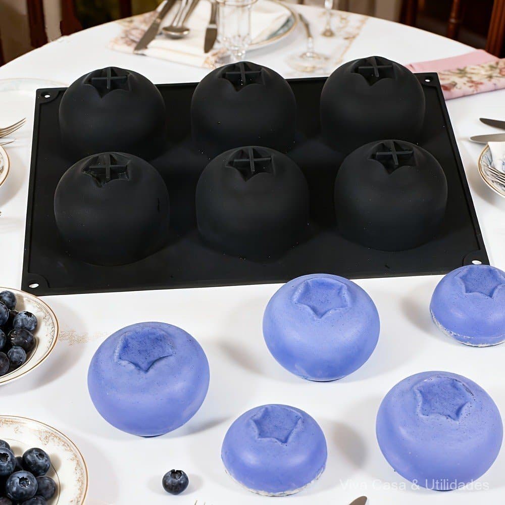 ⭐ Conjunto de 6 peças de moldes de silicone para bolo em formato de frutas simuladas (mirtilo), molde tridimensional de