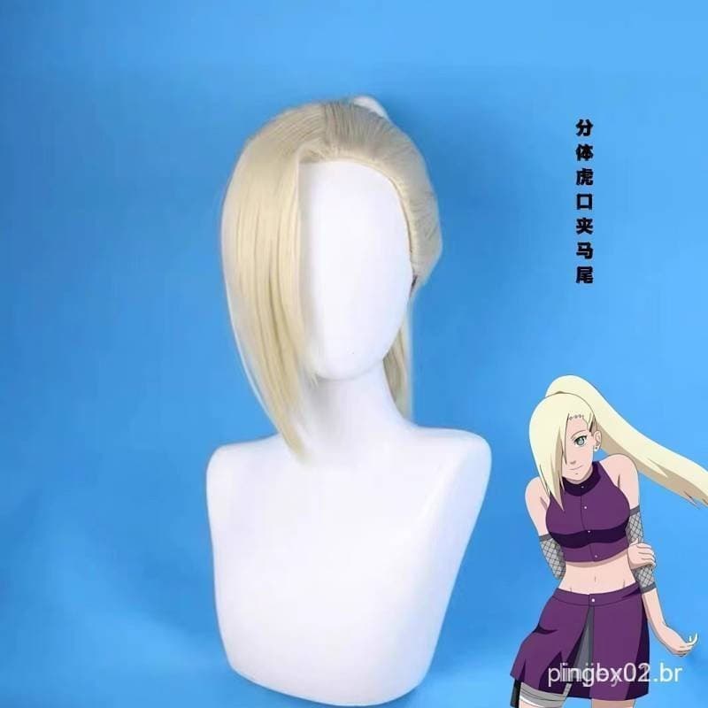 Peruca de Cosplay Naruto Ino Yamanaka, Peruca de Anime com Rabo de Cavalo e Clipe de Fixação iW2W LRFB