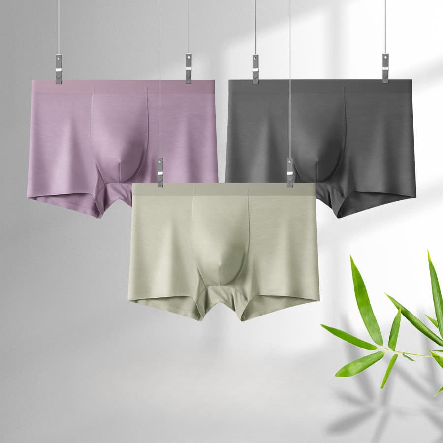 Cuecas boxer sem costura de fibra de bambu para homens, roupa íntima de seda masculina, novas cuecas boxer de cintura mé