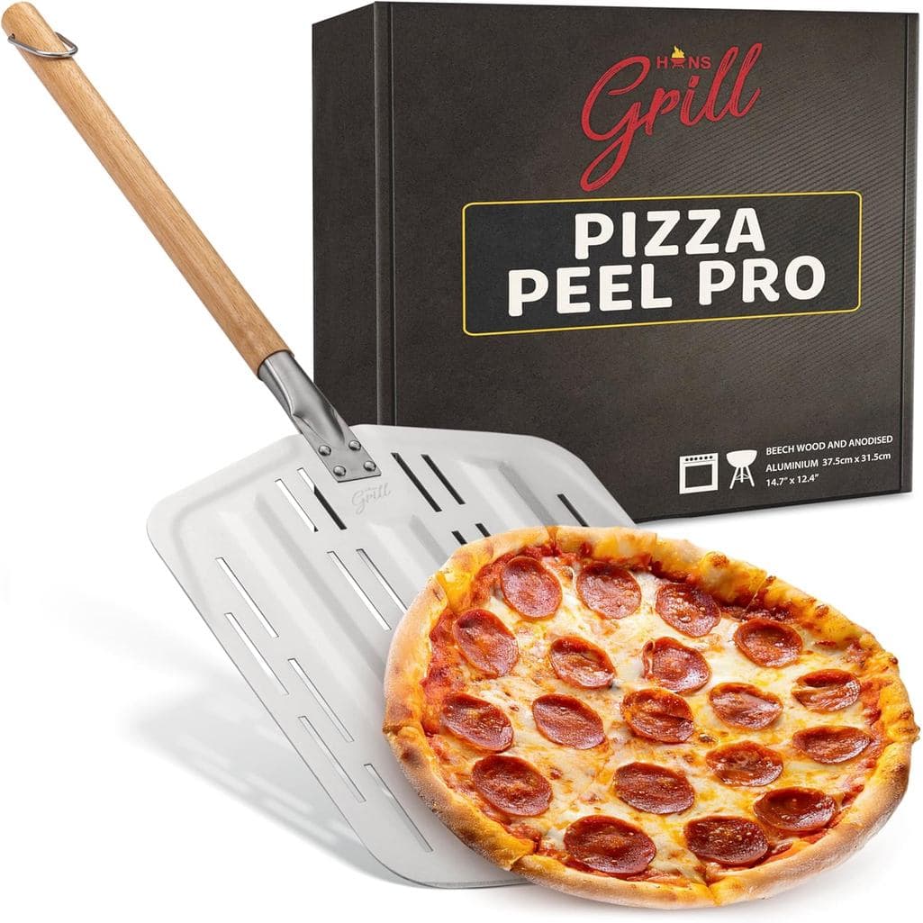 Pá para Pizza Hans Grill PRO |   Feito para Pizza XL de 12 polegadas + |   Pá de Metal Perfurada Antiaderente de Qualida