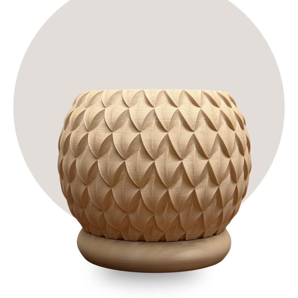 Vaso Decorativo 3D Escamas Bege Prato Encaixe Incluso Premium Exclusivo Suculentas Presente Climbr