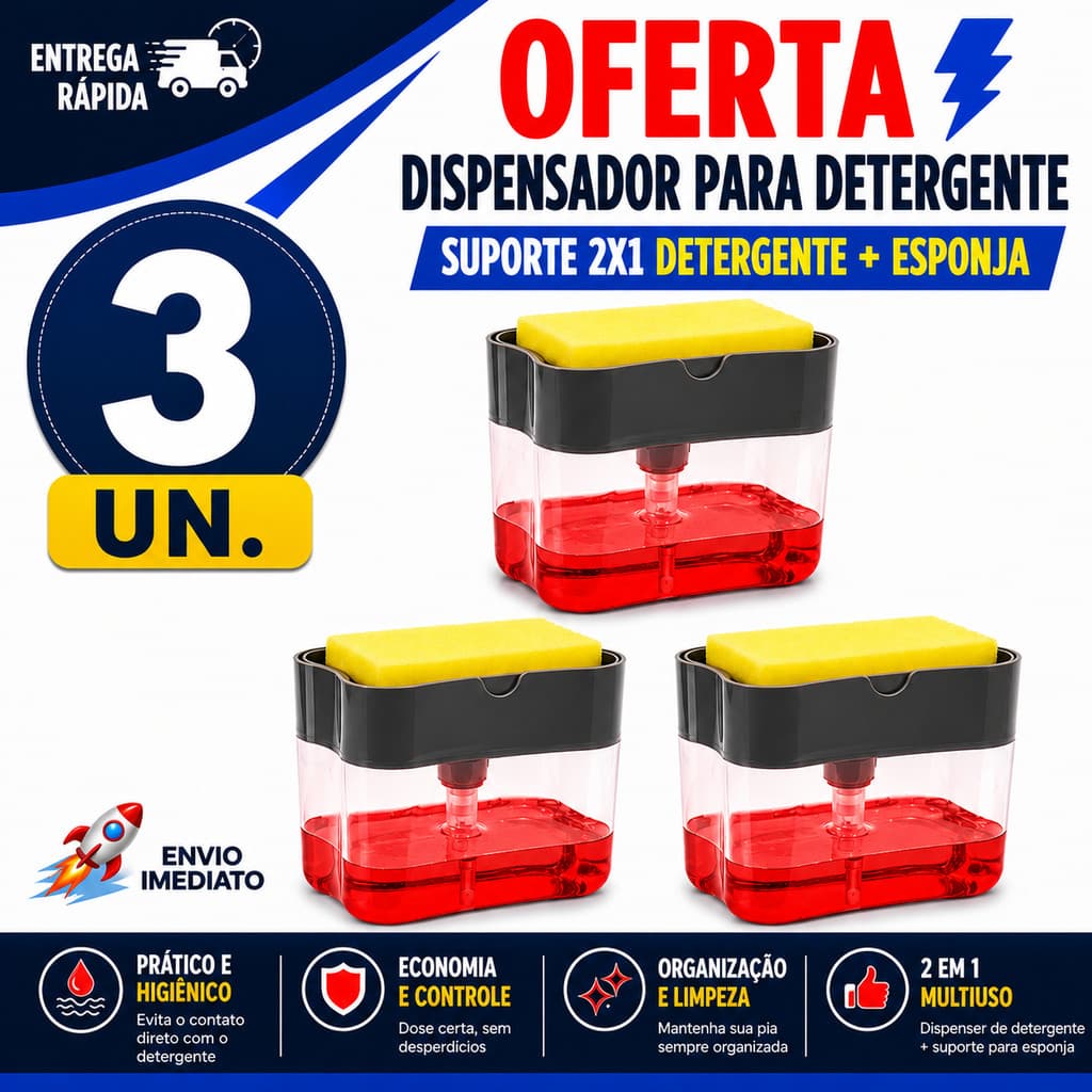 ORGANIZADOR DE PIA DISPENSER SABÃO LÍQUIDO PORTA ESPONJA E DETERGENTE