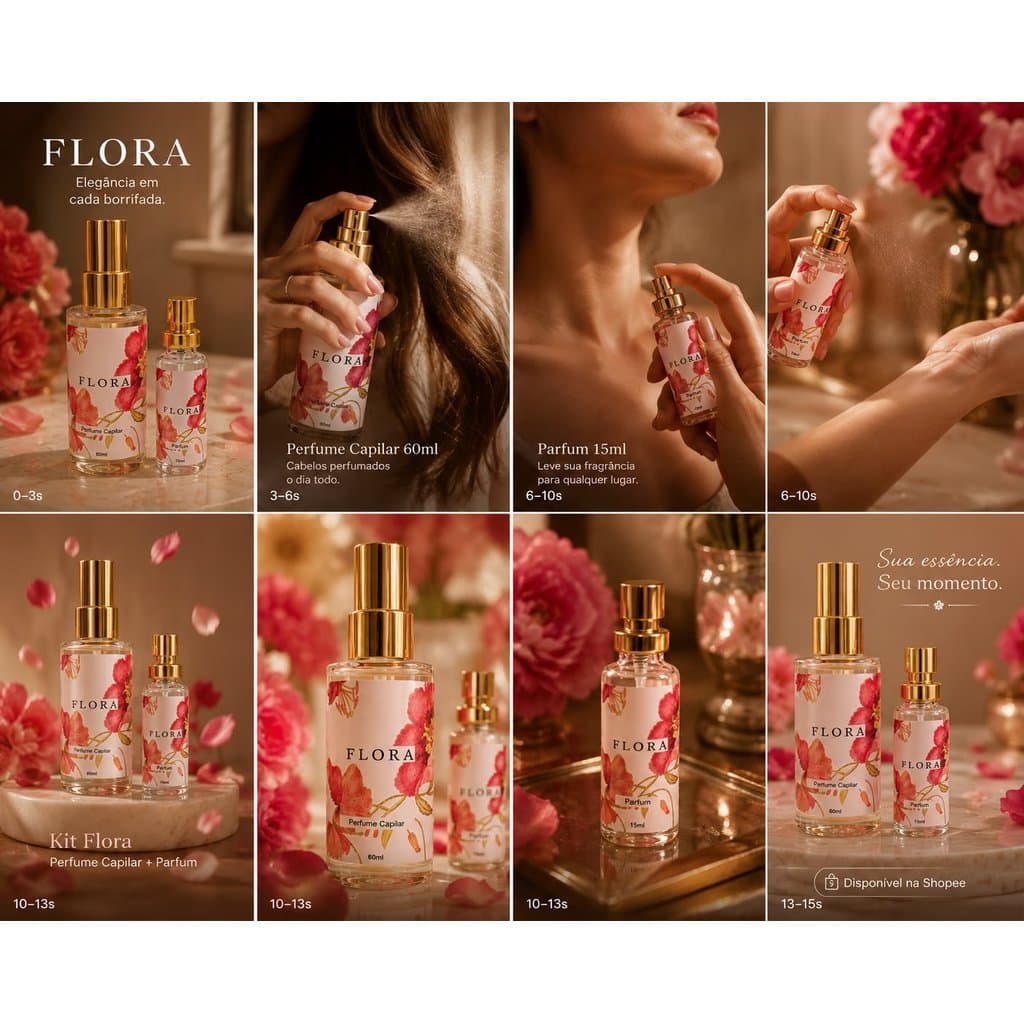 Kit Flora Luxo Secret’s Parfum –  Perfume Capilar 60ml + Perfume 15ml | Alta Fixação e Longa Duração