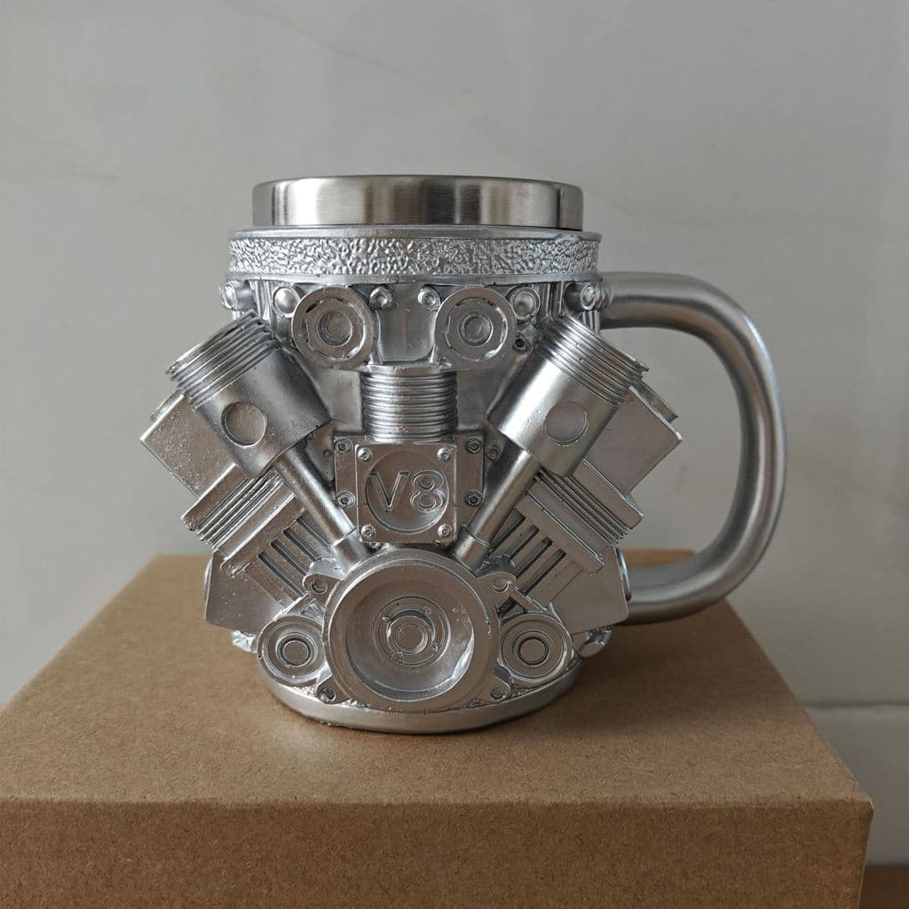 Criativo V6 V8 forma de motor caneca resina artesanato forro de aço inoxidável copo de água nicho exclusivo decorativo x