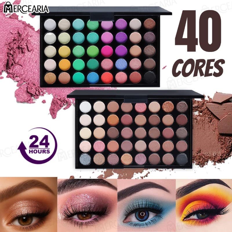 Paleta de Sombras com 40 Cores - Acabamento Matte e Shimmer, Alta Pigmentação, Efeito Esfumado e Longa Duração-MC3