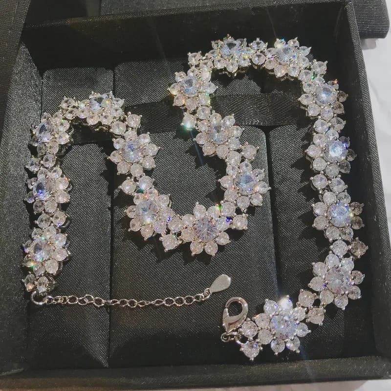 Colares de Girassol de Zircônia de Luxo para Mulheres, Colar Choker de Cristal com Zircônia Completa, Joias de Moda para