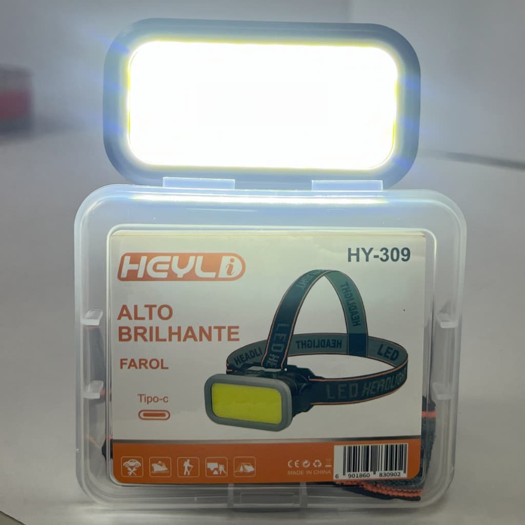 Super Lanterna de Cabeça Recarregável LED COB 50 Leds 4 Modos USB Tipo-C Elástico Ajustável