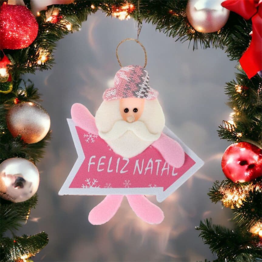 Enfeite Papai Noel Boneco de neve  Rosa Com Placa Feliz Natal Ornamentos Enfeite De Porta Indicador decoração