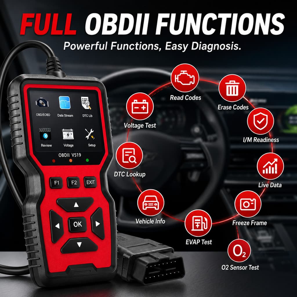 Analisador de Sistema Elétrico Automotivo com Função de Teste de Relé e Leitor de Códigos OBD2 para Diagnóstico