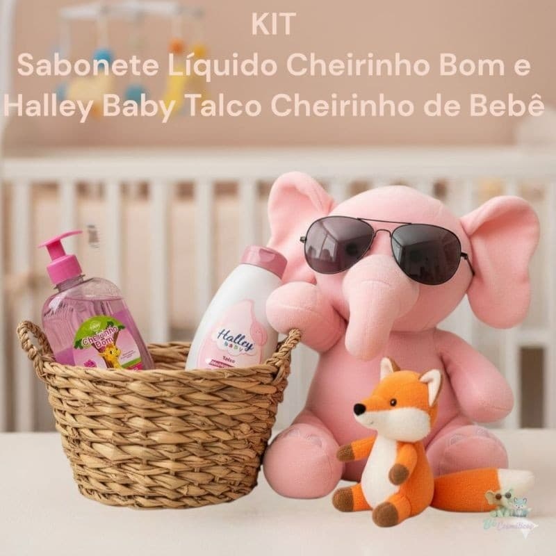Halley Kit Sabonete Líquido Hidratante Glicerina Cheirinho Bom + Talco Cheirinho de bebê rosa