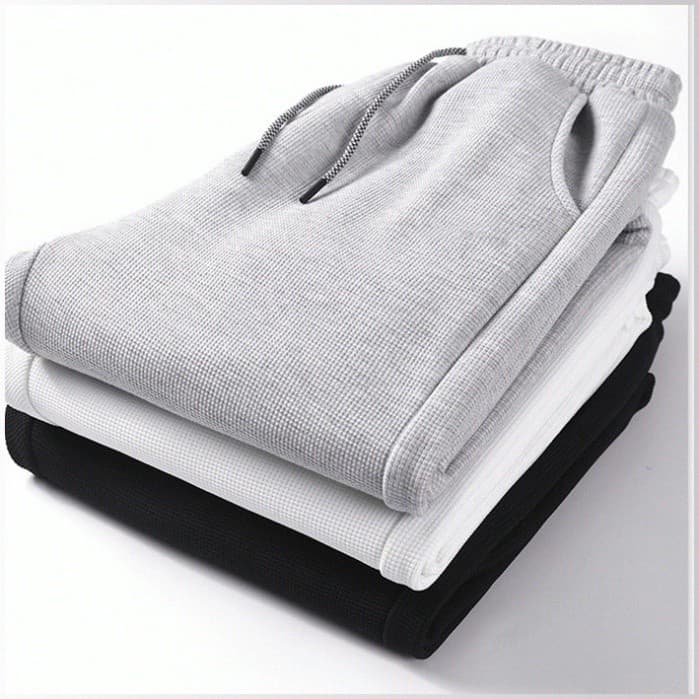Calça de moletom masculina folgada com cordão, fina, respirável, em tecido waffle, para todas as estações, estilo casual