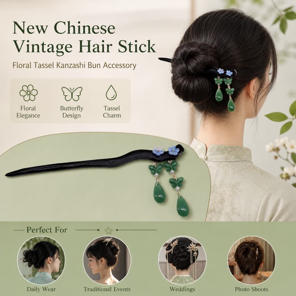 Bastões De Cabelo De Madeira Florais Vintage Com Borla Para Festival De Casamento Hanfu Acessório Diário De Coque Updo