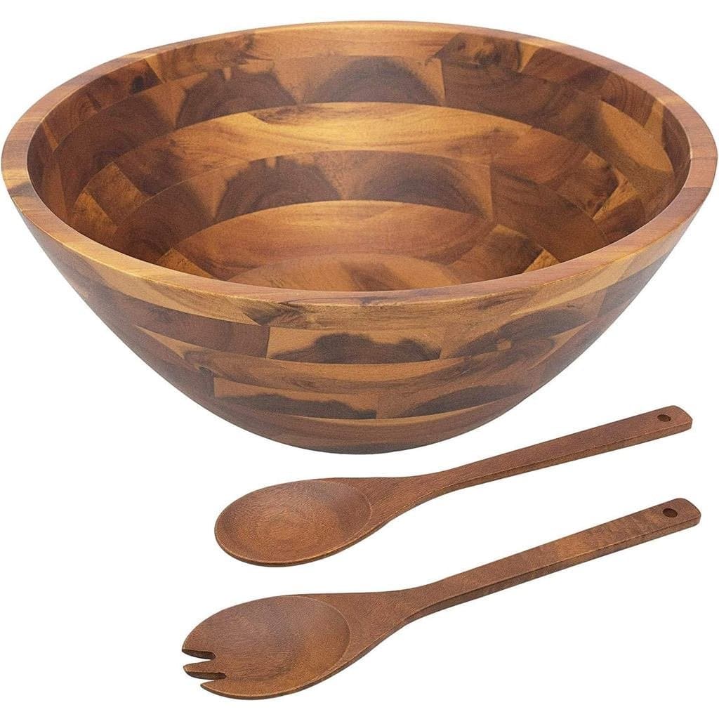 Tigela de madeira, saladeira de madeira, utensílios para salada, conjunto de tigelas grandes, 31,8 cm, aprox. 12,5 cm, m